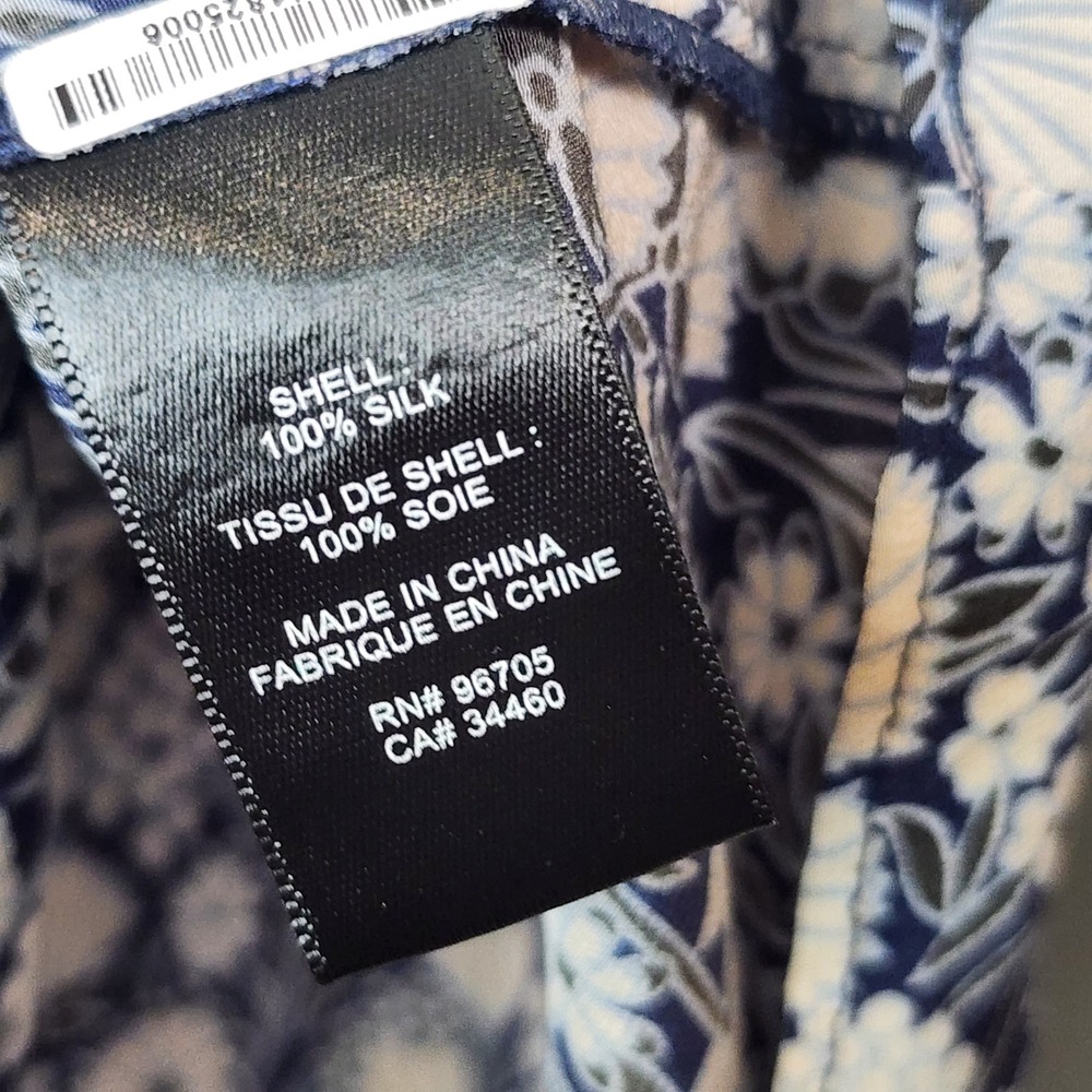Rebecca Taylor Floral Silk Button Up Blouse Womens Size 6 Blue White Long Sleeve - Picture 6 of 8